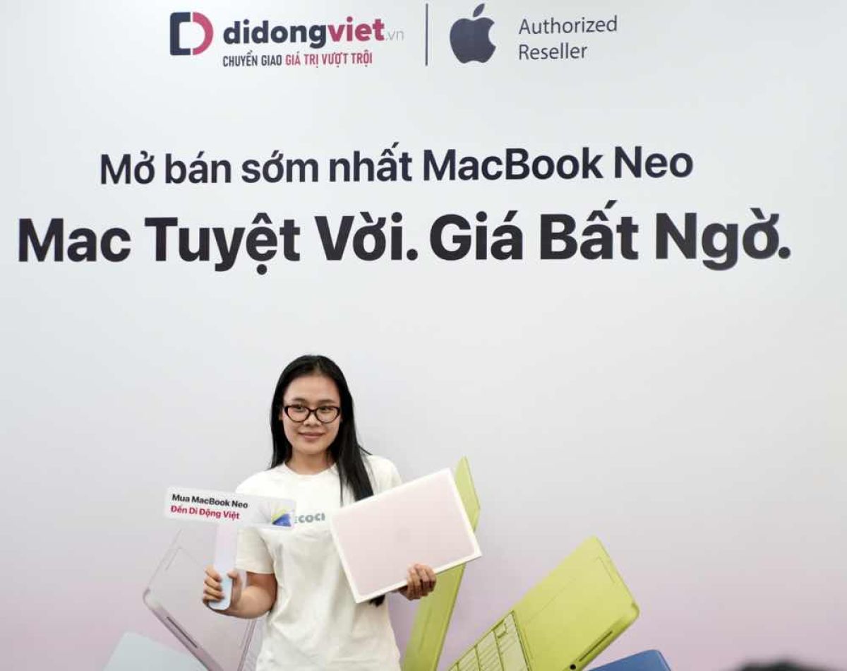 Di Động Việt trả h&agrave;ng sớm, mở b&aacute;n ch&iacute;nh thức MacBook Neo, tổng ưu đ&atilde;i đến 5 triệu đồng